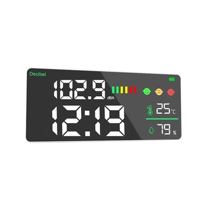 Decibel Level Meter, Time/Temperature/Humidity, 30 to 130 dBA